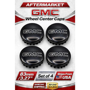 GMC Replacement Wheel Center Caps Black W/ Chrome  Logo 83mm 3.27” Set of 4